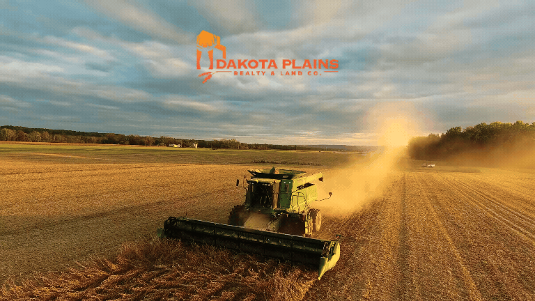Aerial landscape view of agricultural farmland for sale in North Dakota